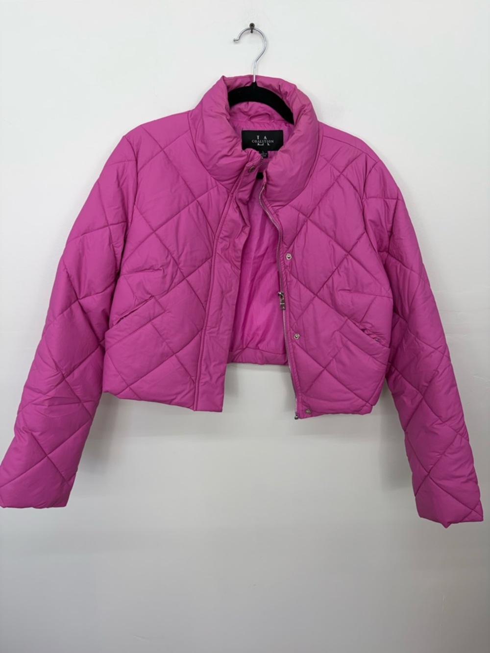 LA Coalition Cropped Pink Quilted Puffer Jacket